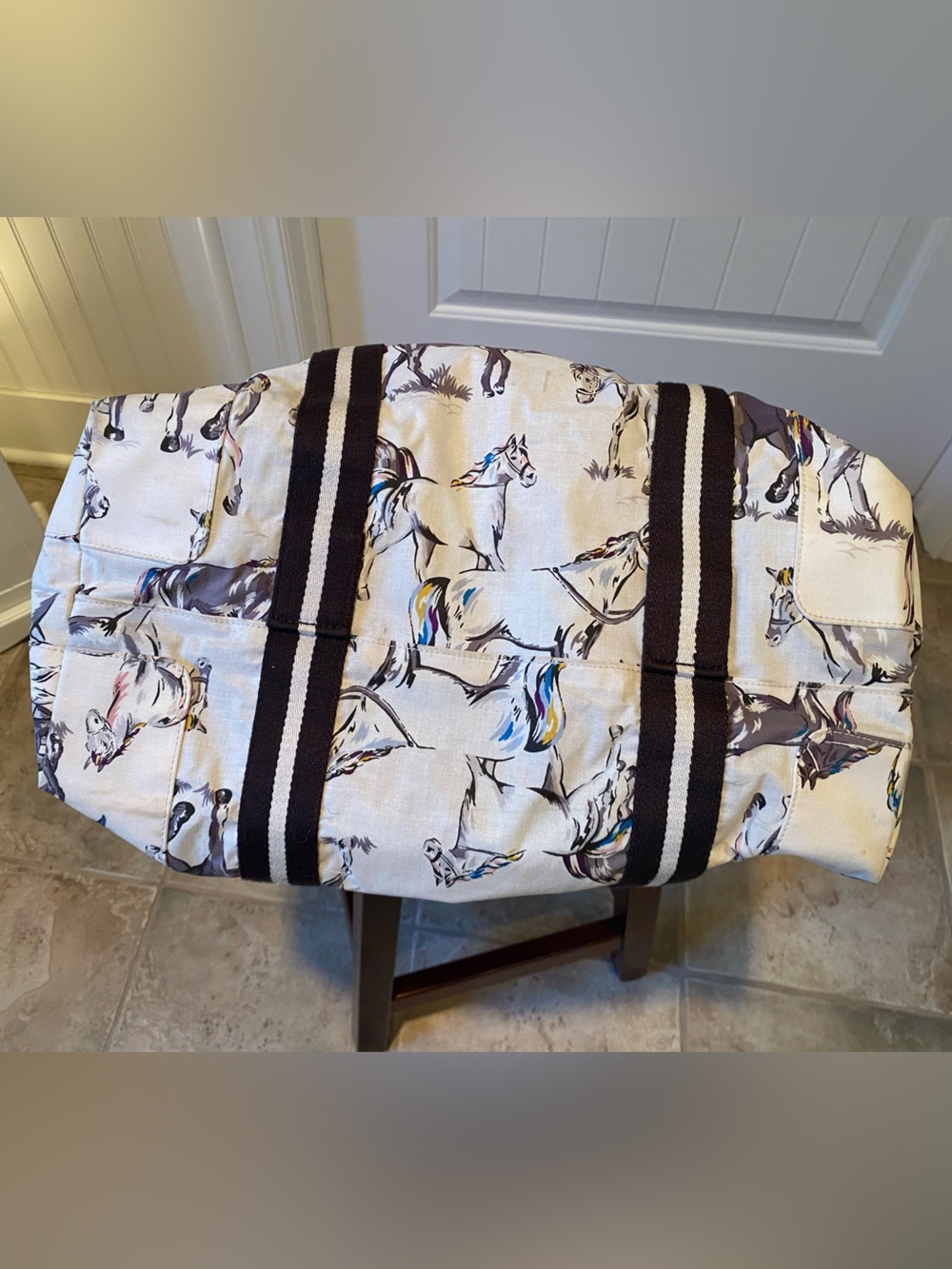 Cath Kidston Large Tote with Horse Print with Striped Handles. - Picture 7 of 16